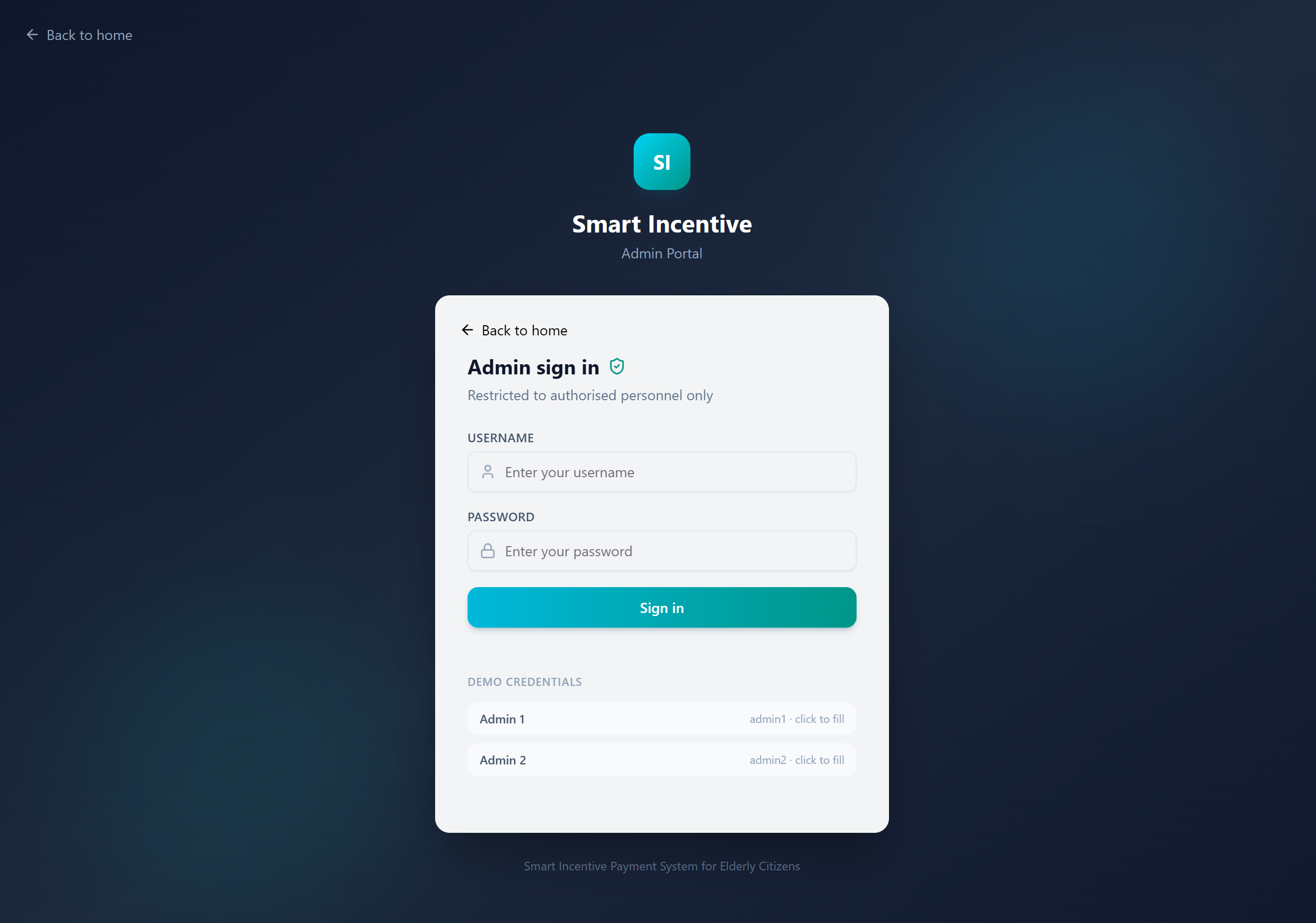 Admin login page