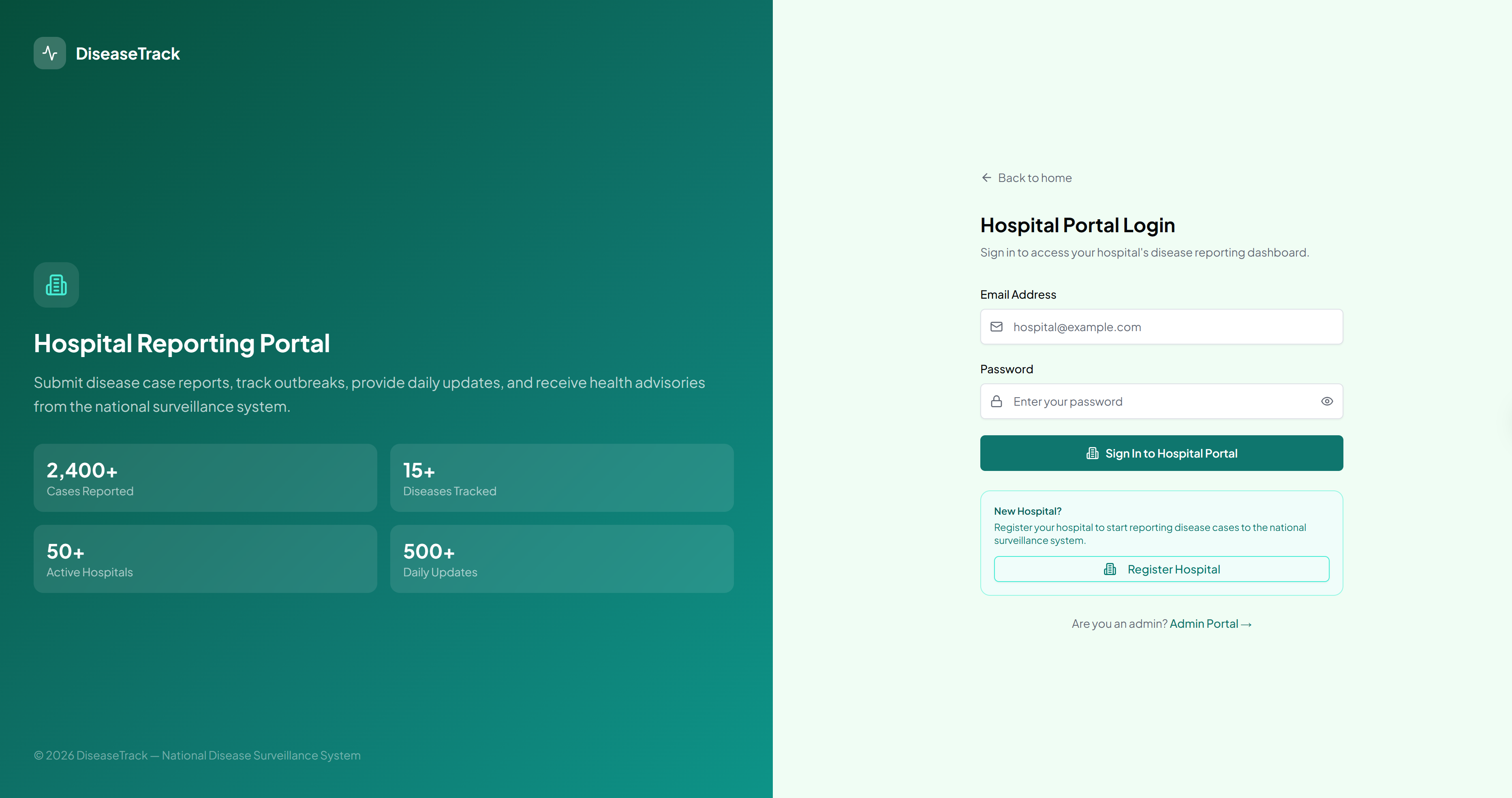 Hospital login page